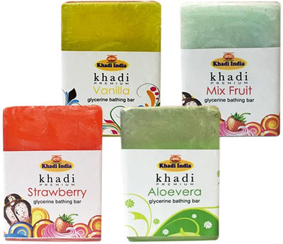

Kangra Valley Khadi Premium Glycerine Bathing Bar, 125g each (Pack of 4) - Strawberry, Vanilla, Aloevera, Mix Fruit(500 g, Pack of 4)