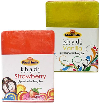

Kangra Valley Khadi Premium Glycerine Bathing Bar, 125g each (Pack of 2) - Strawberry, Vanilla(250 g, Pack of 2)