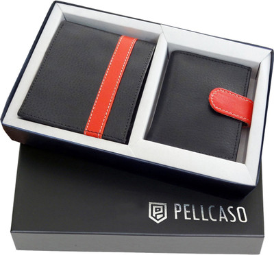 

Pellcaso Men Black Artificial Leather Wallet(3 Card Slots), Black red