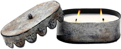 

Bali Mantra BALI MANTRA VICTORIAN LID NATURAL SOY WAX CANDLE TIN (WHITE 6" L X 4" W x 2.75 H") SCENT : PEACH & GRAPEFRUIT Candle(White, Pack of 2)