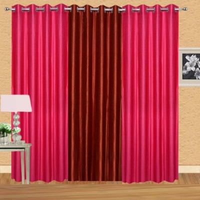 iDOLESHOP 274.5 cm (9 ft) Polyester Semi Transparent Long Door Curtain (Pack Of 3)(Solid, Maroon, Pink)