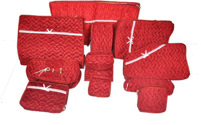 

Motherland Quilted Designer Wedding Collection, Set of 11 Pcs. Saree, Blouse,Peticoat, Bangle, Bindi Cover,Jewellery, Supari, Hankey, Makeup, Shoe Kit, Purse etc. MLDMK(Maroon)