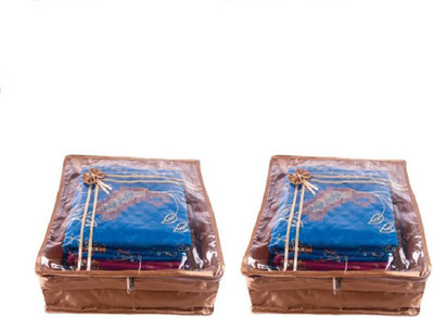 

Addyz Transparent Pack of 2 Pcs Large Satin Saree Salwar Suit Kamiz Cover Storage Bag(Golden)