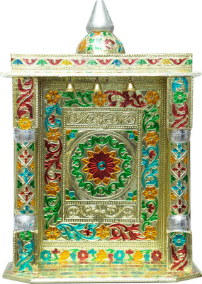 

Pavitra Ghar 9" x 4" x 14.5" Small Meenakari Carving Temple Wooden, Aluminium Home Temple(Height: 25 cm)