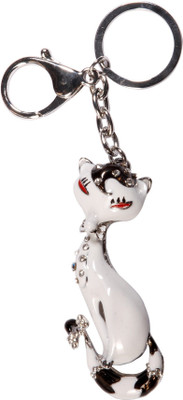 

Oyedeal Studded Stone Beautiful Cat Locking Key Chain(White)