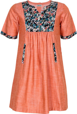 

Sambu Girls Midi/Knee Length Casual Dress(Orange, Half Sleeve