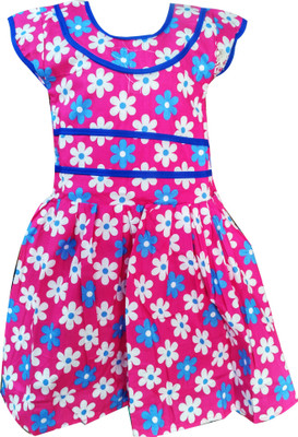 

Fashionitz Girls Midi/Knee Length Casual Dress(Pink, Cap Sleeve