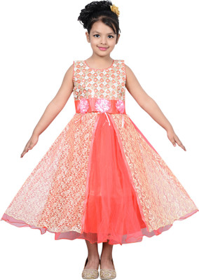 

P.R. Creation Girls Maxi/Full Length Party Dress(Multicolor, Sleeveless, Red