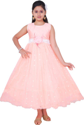 Saarah Girls Midi/Knee Length Party Dress(Orange, Sleeveless