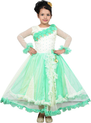 

P.R. Creation Girls Maxi/Full Length Party Dress(Multicolor, Sleeveless, Green