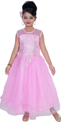 

Saarah Girls Maxi/Full Length Party Dress(Pink, Sleeveless