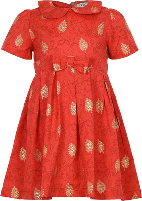 

Sambu Girls Midi/Knee Length Casual Dress(Red, Half Sleeve