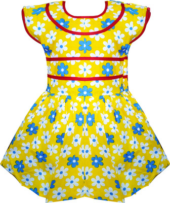

Fashionitz Girls Midi/Knee Length Casual Dress(Yellow, Cap Sleeve