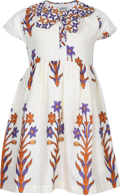 

Sambu Girls Midi/Knee Length Casual Dress(White, Half Sleeve, Cream