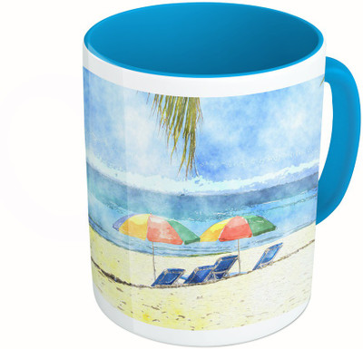 

MiiCreations Printed Two Tone Blue And White Goa Beach Painting Ceramic Mug(325 ml)