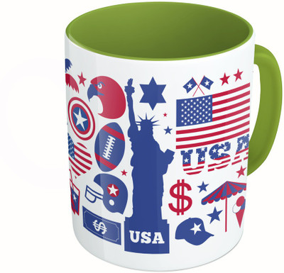 

MiiCreations Printed Two Tone Green And White USA Elements Ceramic Mug(325 ml)