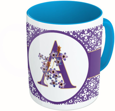 

MiiCreations Printed Two Tone Blue And White Alphabet Letter "A" Ceramic Mug(325 ml)