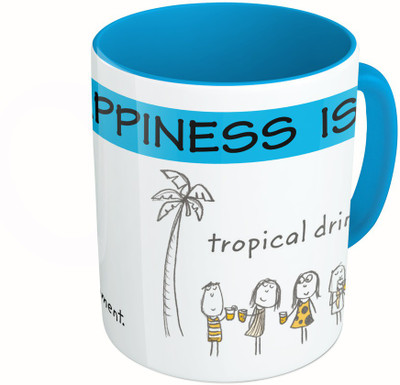 

MiiCreations Printed Two Tone Blue And White Happiness Is Living For The Movement Ceramic Mug(325 ml)
