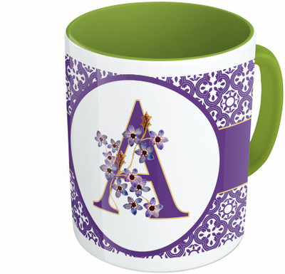 

MiiCreations Printed Two Tone Green And White Alphabet Letter "A" Ceramic Mug(325 ml)