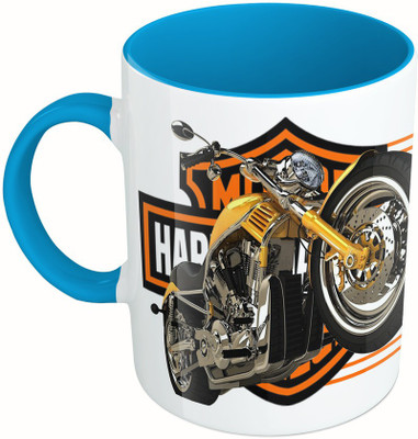 

MiiCreations Printed Two Tone Blue And White Harley Davidson Ceramic Mug(325 ml)