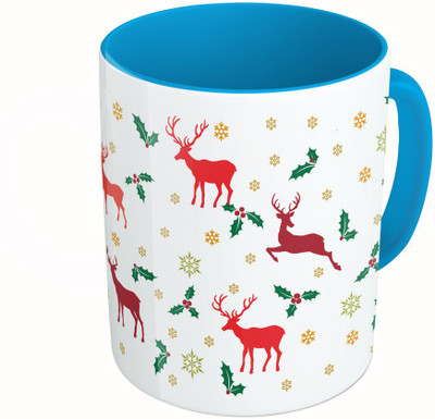 

MiiCreations Printed Two Tone Blue And White Christmas Pattern Ceramic Mug(325 ml)