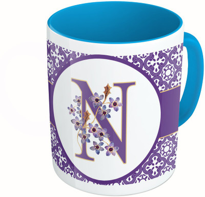 

MiiCreations Printed Two Tone Blue And White Alphabet Letter "N" Ceramic Mug(325 ml)