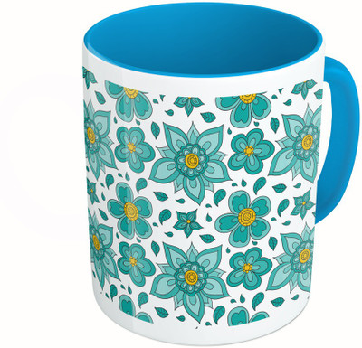 

MiiCreations Printed Two Tone Blue And White Flower Pattern Ceramic Mug(325 ml)