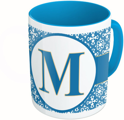 

MiiCreations Printed Two Tone Blue And White Alphabet Letter "M" Ceramic Mug(325 ml)