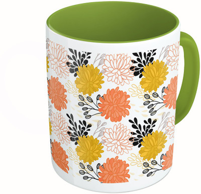 

MiiCreations Printed Two Tone Green And White Flowers Pattern Ceramic Mug(325 ml)