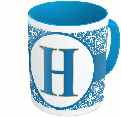 

MiiCreations Printed Two Tone Blue And White Alphabet Letter "H" Ceramic Mug(325 ml)