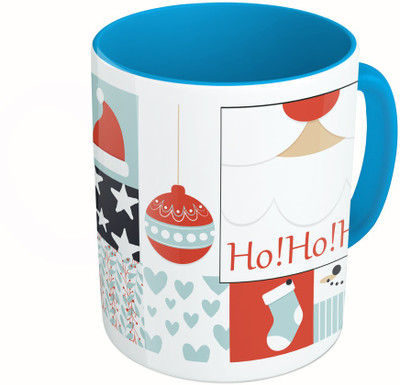 

MiiCreations Printed Two Tone Blue And White Marry Christmas Collarge Ceramic Mug(325 ml)