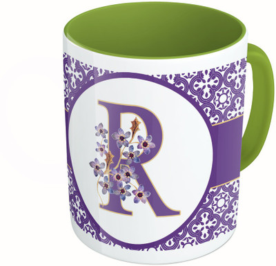 

MiiCreations Printed Two Tone Green And White Alphabet Letter "R" Ceramic Mug(325 ml)