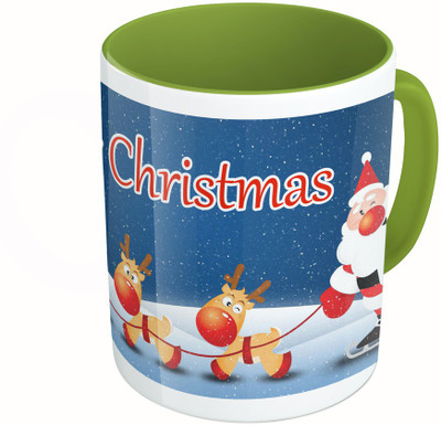 

MiiCreations Printed Two Tone Green And White Marry Christmas Ceramic Mug(325 ml)