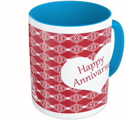 

MiiCreations Printed Two Tone Blue And White Happy Annivarsery Ceramic Mug(325 ml)
