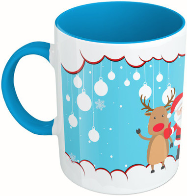 

MiiCreations Printed Two Tone Blue And White Merry Christmas Ceramic Mug(325 ml)
