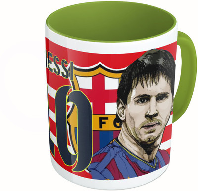 

MiiCreations Printed Two Tone Green And White Messi 10 Ceramic Mug(325 ml)