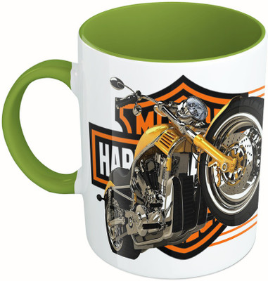 

MiiCreations Printed Two Tone Green And White Harley Davidson Ceramic Mug(325 ml)