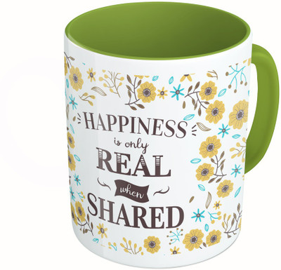 

MiiCreations Printed Two Tone Green And White Happiness Is Only Real Shen Shared Ceramic Mug(325 ml)
