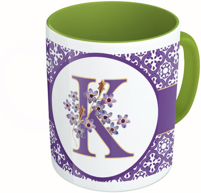 

MiiCreations Printed Two Tone Green And White Alphabet Letter "K" Ceramic Mug(325 ml)