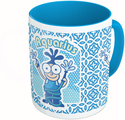 

MiiCreations Printed Two Tone Blue And White Zodiac Sign Aquarius Ceramic Mug(325 ml)