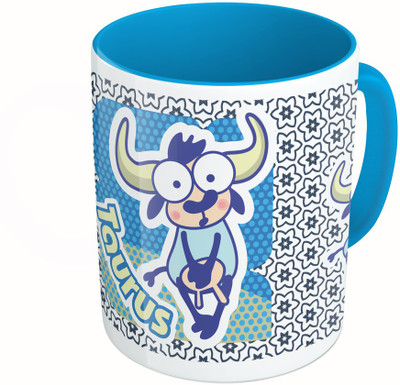 MiiCreations Printed Two Tone Blue And White Zodiac Sign Taurus Ceramic Mug(325 ml)