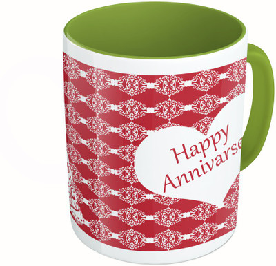 

MiiCreations Printed Two Tone Green And White Happy Annivarsery Ceramic Mug(325 ml)
