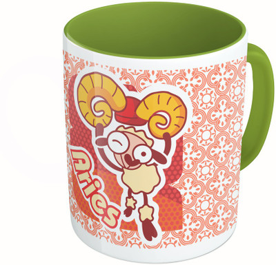 MiiCreations Printed Two Tone Green And White Zodiac Sign Aries Ceramic Mug(325 ml)