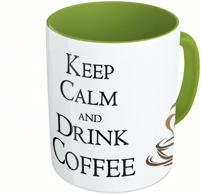 

MiiCreations Printed Two Tone Green And White Keep Calm And Drink Coffee Ceramic Mug(325 ml)