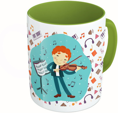

MiiCreations Printed Two Tone Green And White Music Ceramic Mug(325 ml)