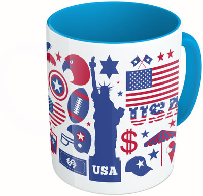 

MiiCreations Printed Two Tone Blue And White USA Elements Ceramic Mug(325 ml)