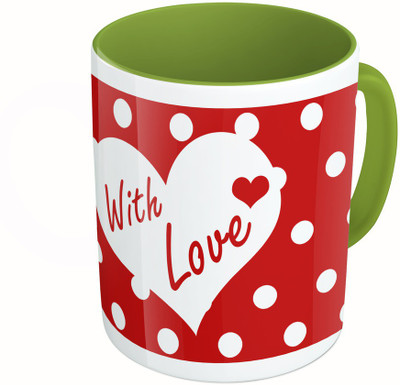 

MiiCreations Printed Two Tone Green And White With love Ceramic Mug(325 ml)