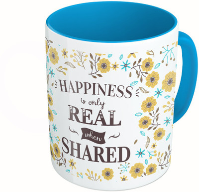 

MiiCreations Printed Two Tone Blue And White Happiness Is Only Real Shen Shared Ceramic Mug(325 ml)