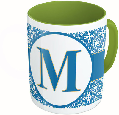 

MiiCreations Printed Two Tone Green And White Alphabet Letter "M" Ceramic Mug(325 ml)