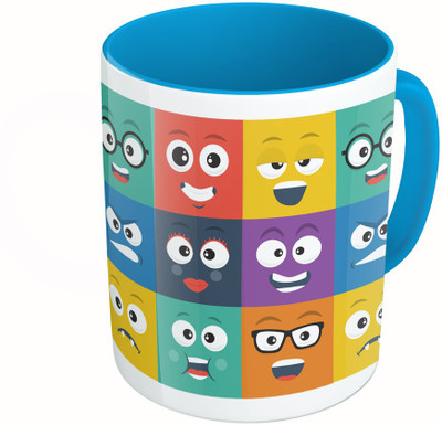 

MiiCreations Printed Two Tone Blue And White Smilies Ceramic Mug(325 ml)